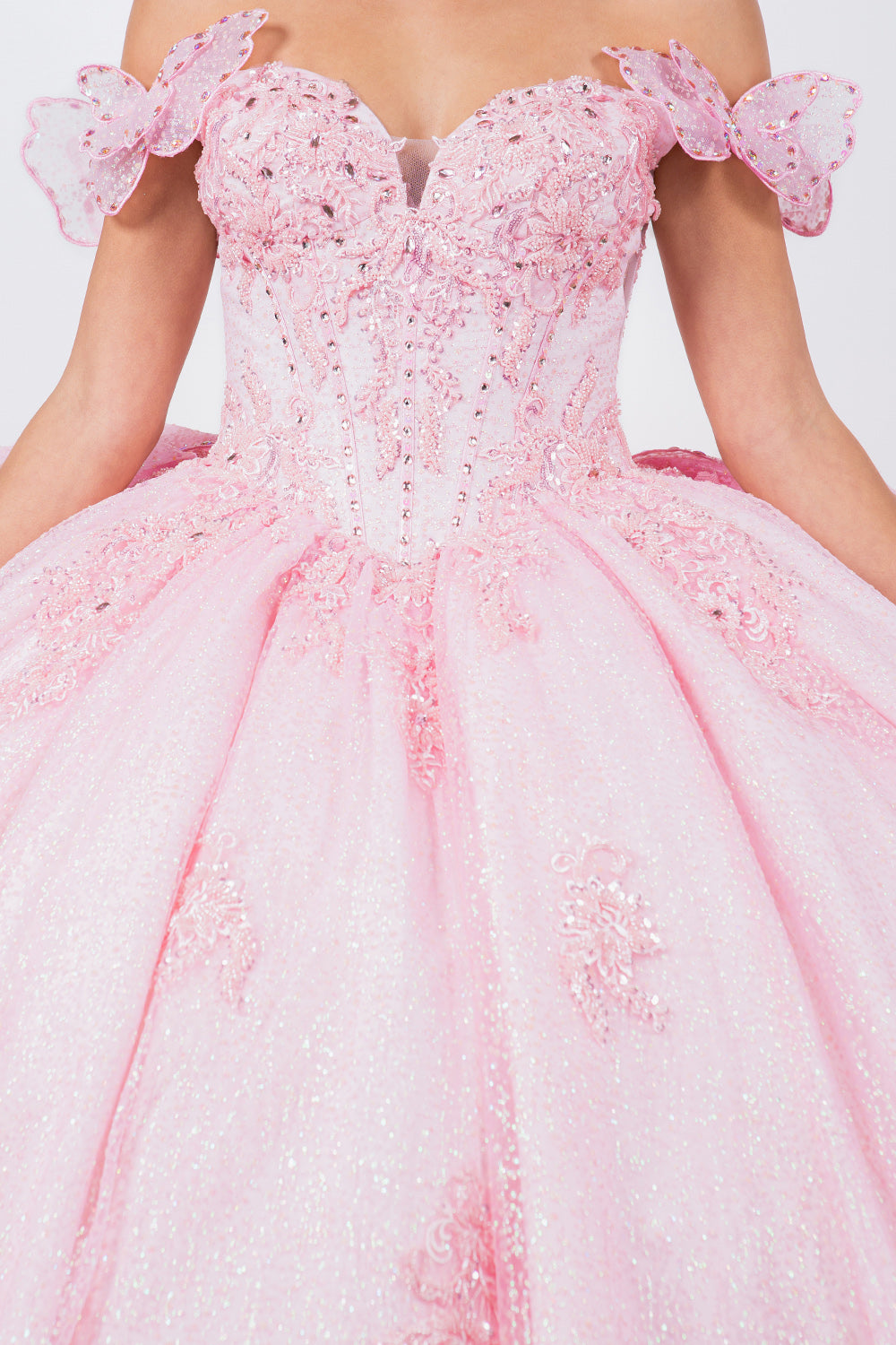 Quinceniera Dresses Long Quinceanera Beaded Applique Ball Gown Pink