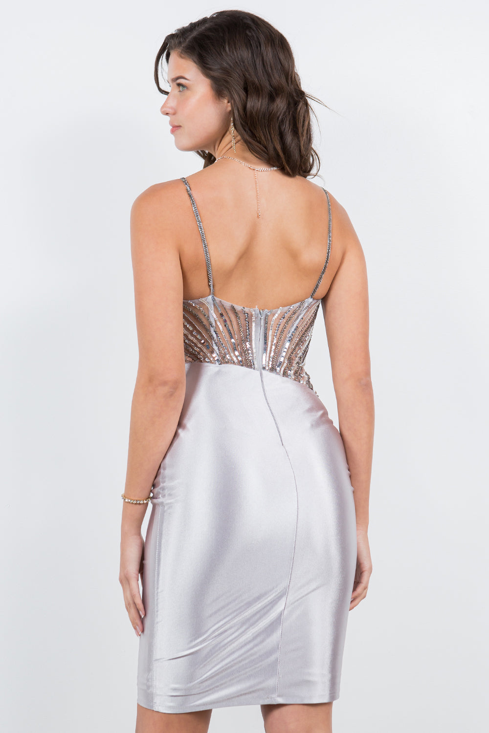 Cocktail Dresses Short Fitted Corset Sequin Cocktail Dress Cinderella Couture 8121J Silver