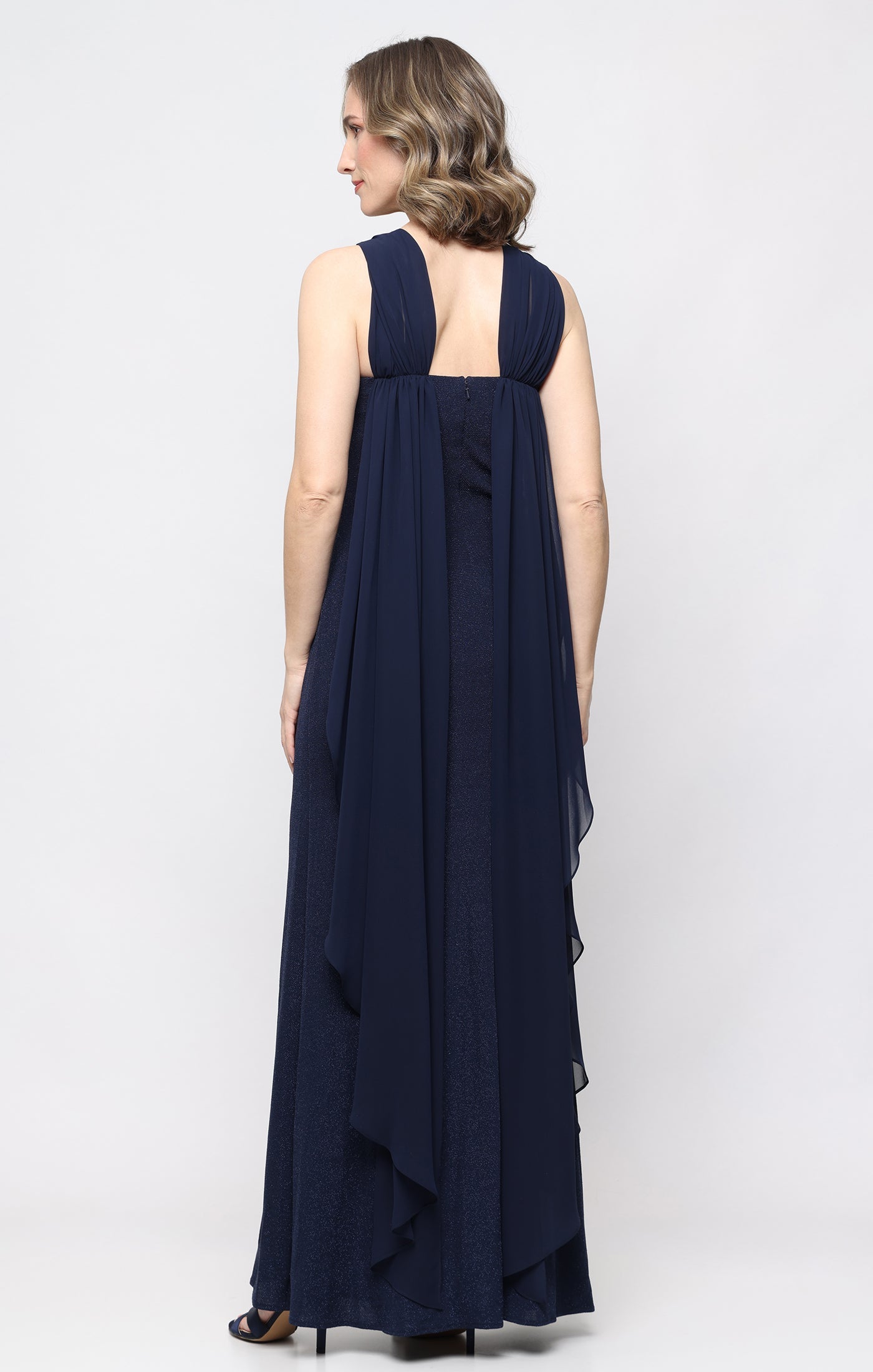 Halter Floor-Length Glitter Jersey Formal Evening Sheath Gown Alex Evenings 8127896
