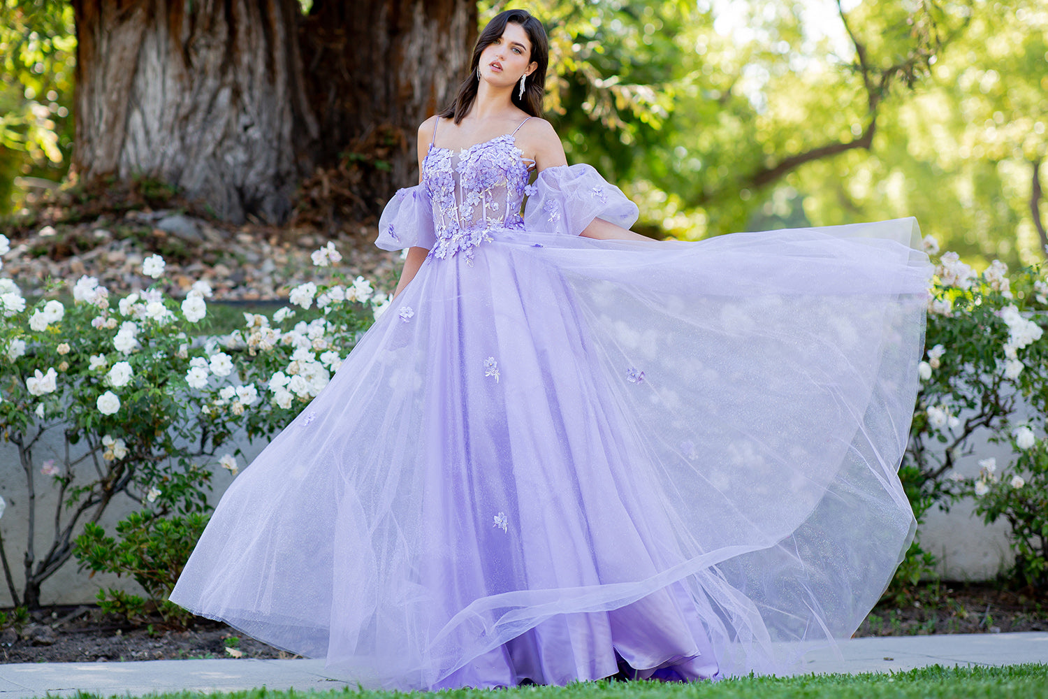 Prom Dresses Long Formal A Line 3D Floral Applique Prom Dress Lilac