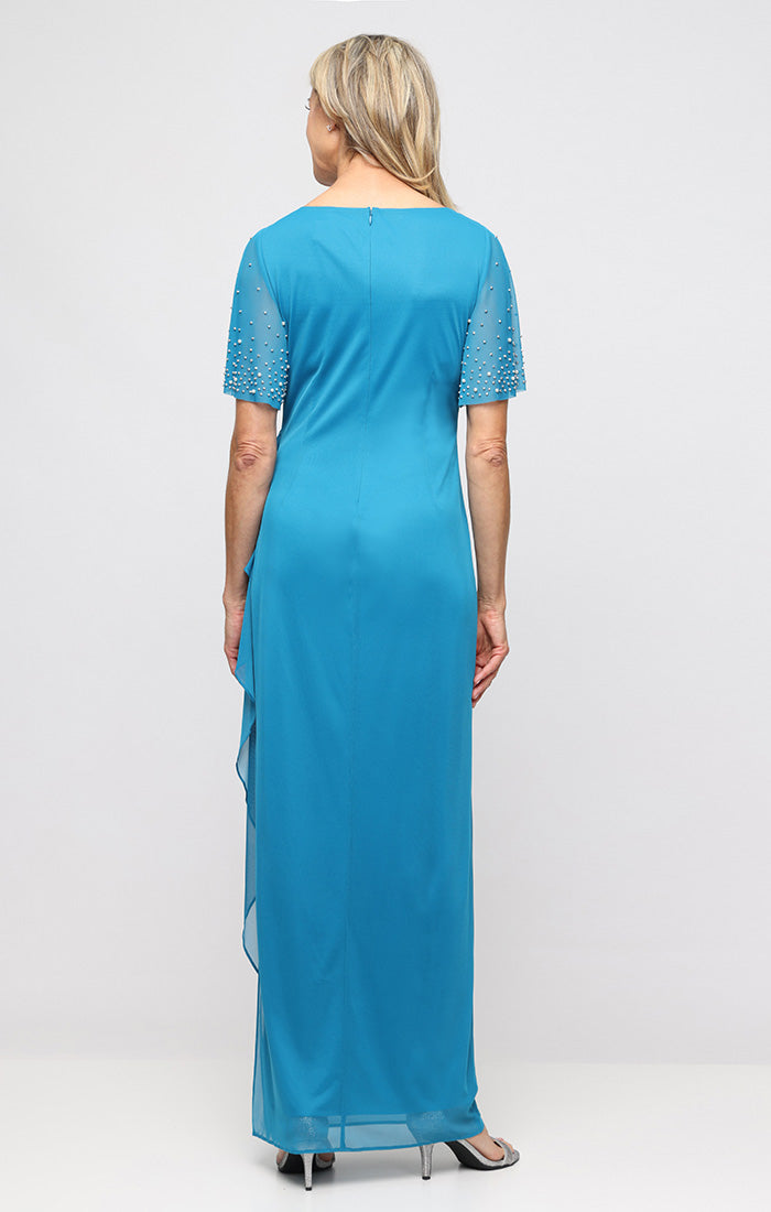 Mallard V-Neck Floor-Length Chiffon Mother of the Bride Dress with Beaded Sleeves Alex Evenings 84321016