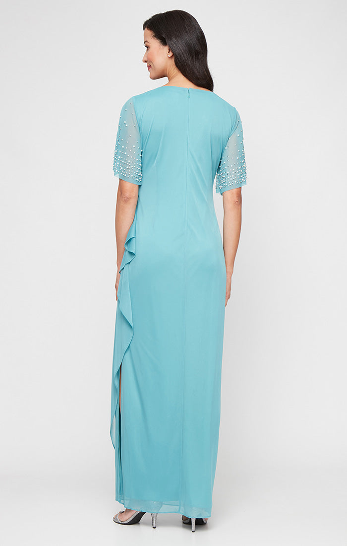 Formal Dresses Beaded Long Formal Ruffle Evening Dress Teal