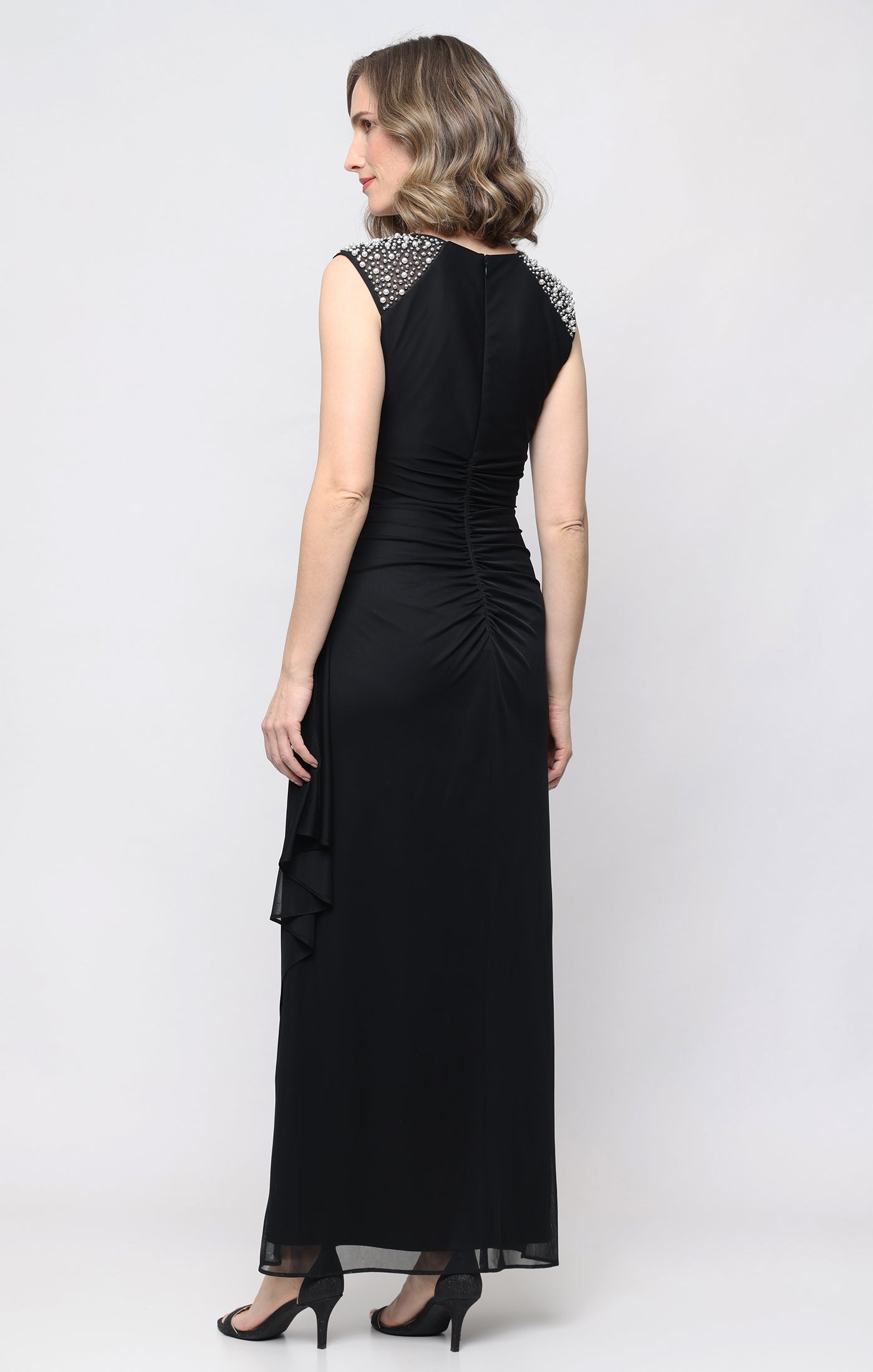 V-Neck Floor-Length Jersey Formal Sheath Gown with Beaded Cap Sleeves Alex Evenings AE81321052