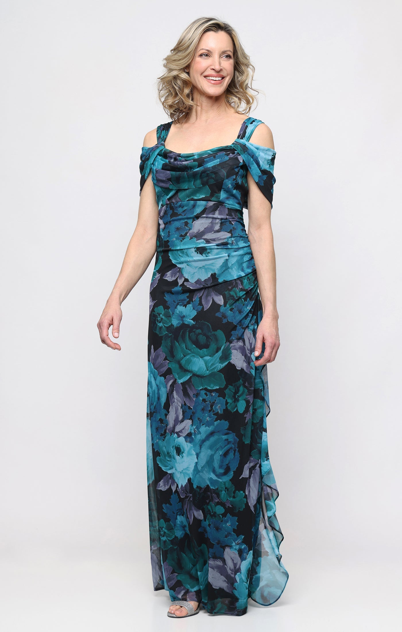 Off-the-Shoulder Floor-Length Chiffon Formal Sheath Alex Evenings 81321053