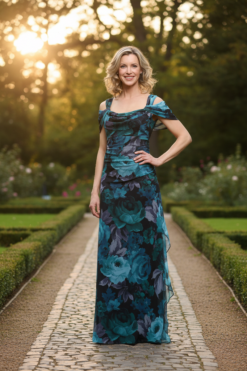 Off-the-Shoulder Floor-Length Chiffon Formal Sheath Alex Evenings 81321053
