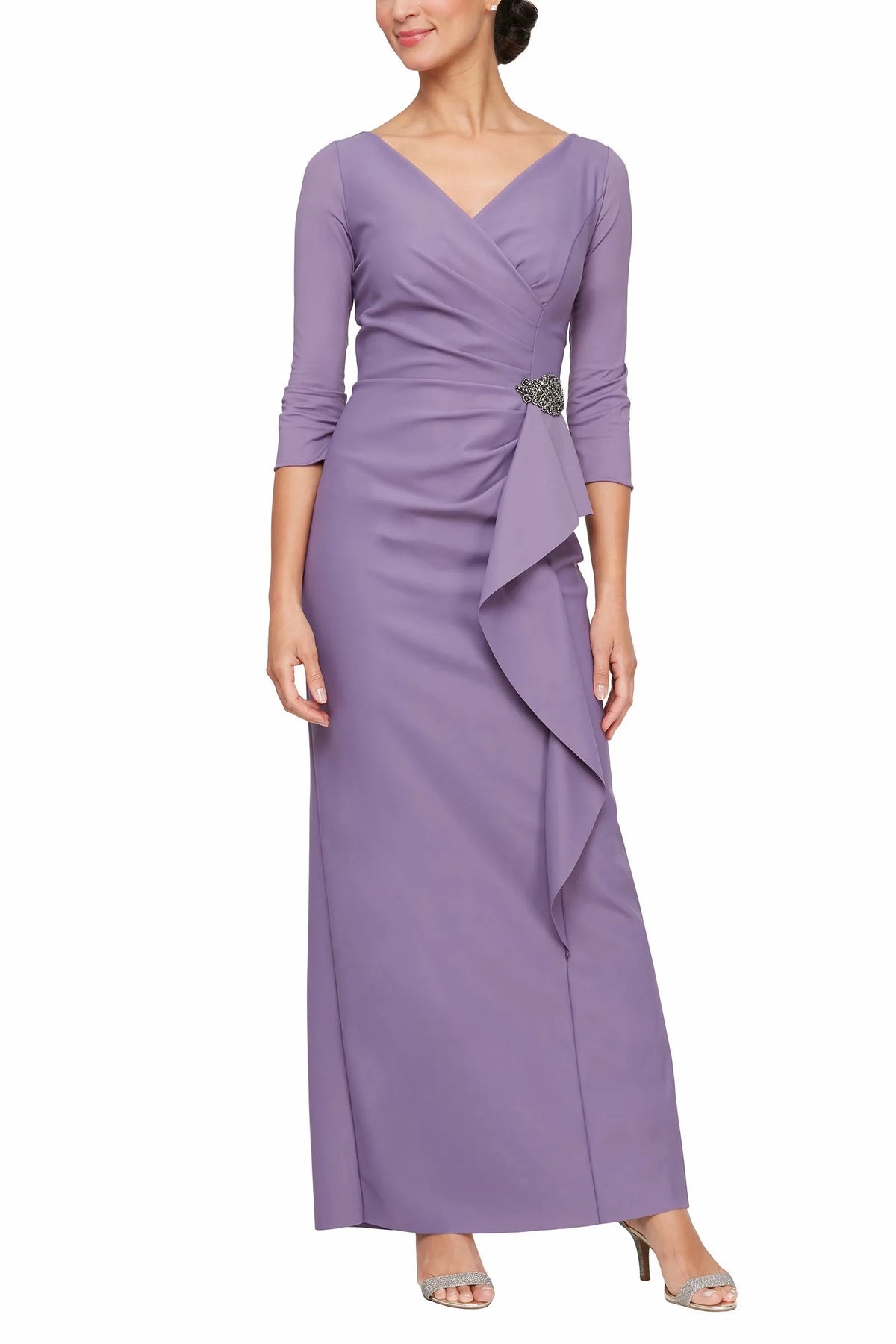 Long Contour Collection Dress Featuring SmoothFit Fabric with Surplice Neckline, Cascade Alex Evenings 8134289