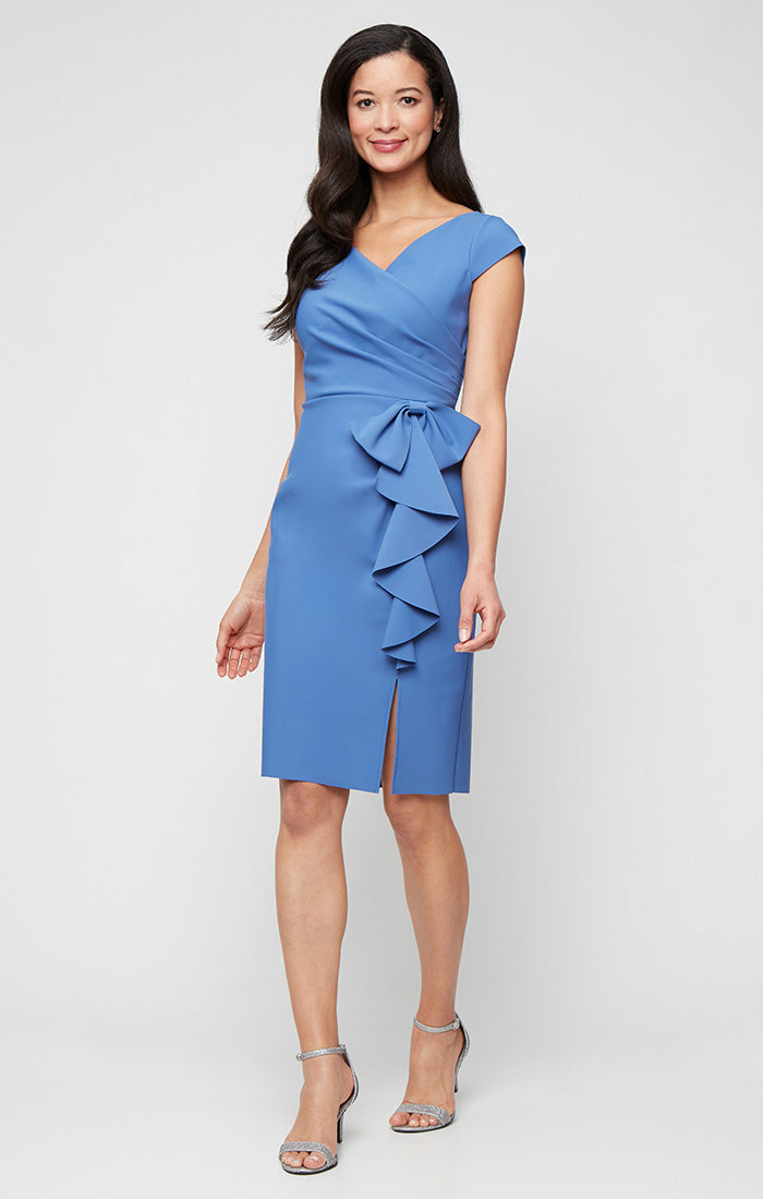 Cornflower Alex Evenings 8134456 Short Ruffle Slit Cocktail Dress