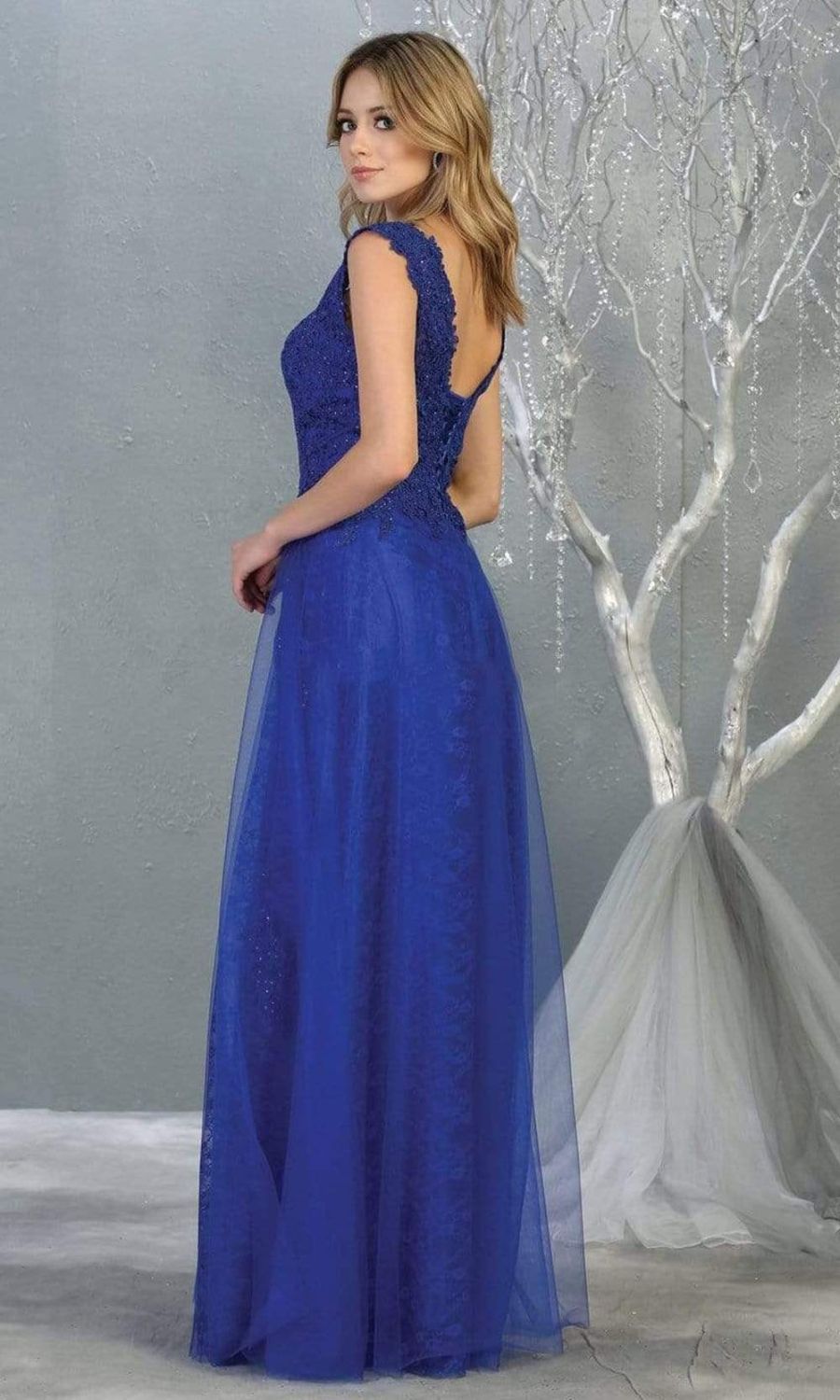 V-Neck Floor-Length Tulle Evening Gown A-Line May Queen 1799