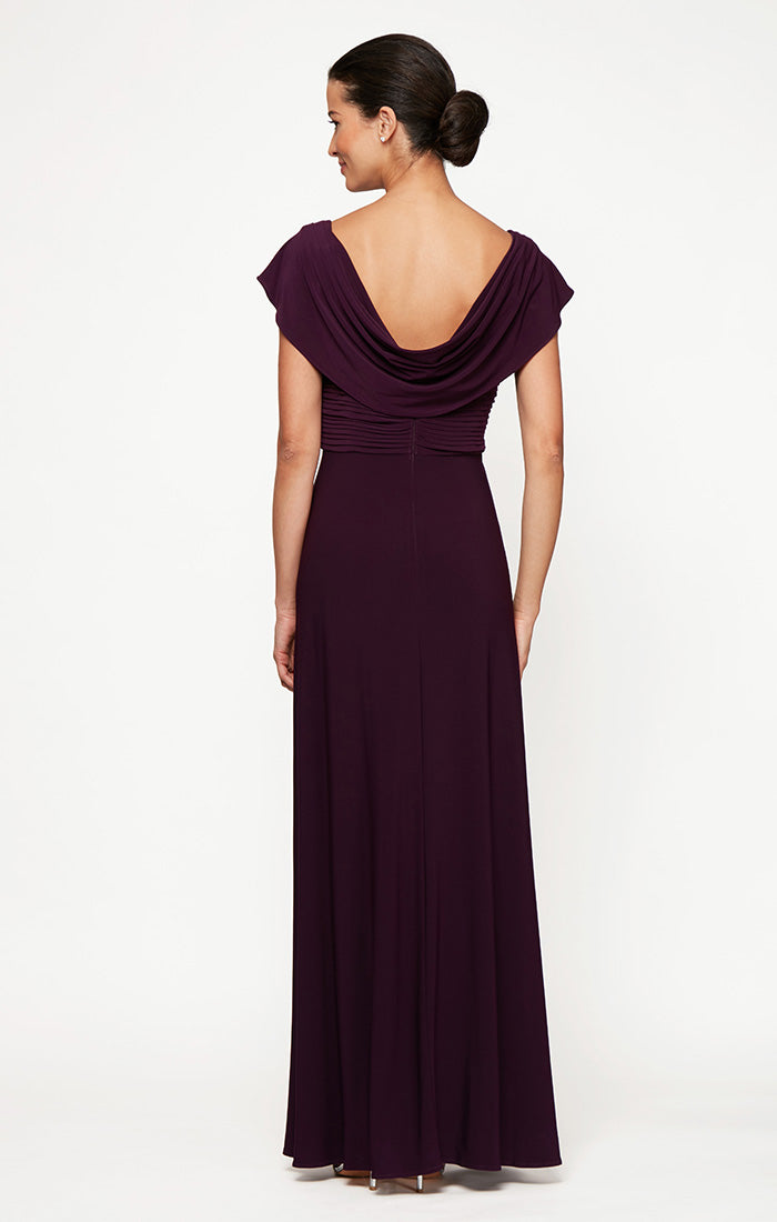 Cowl Neck Long Chiffon Mother of the Bride Dress by Alex Evenings 82351491 in Eggplant