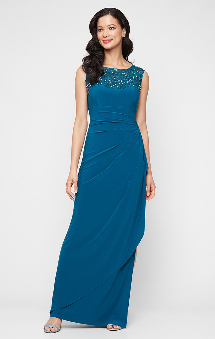 Formal Dresses Pleated Long Formal Sequin Applique Evening Dress Mallard