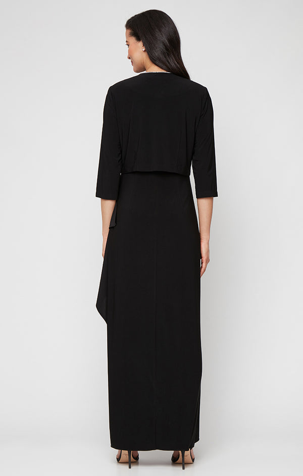 Black Square Neck Floor-Length Jersey Formal Jacket Dress Alex Evenings 82351695