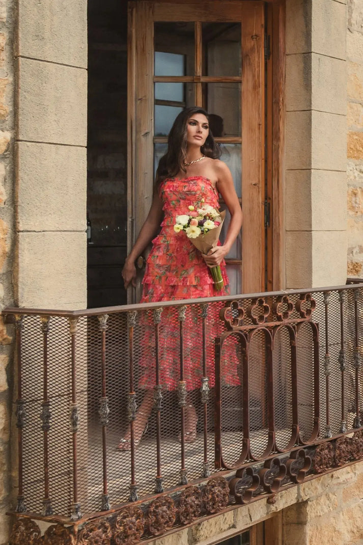 Formal Dresses Fitted tea Length Layered Formal Dress Orange Multi