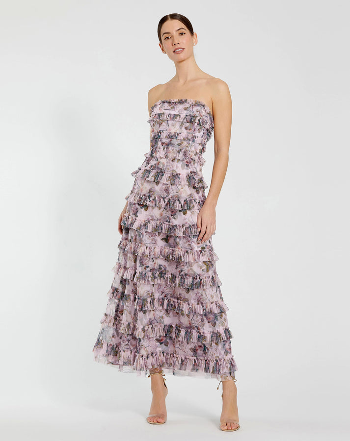 Formal Dresses Fitted tea Length Layered Formal Dress Purple Multi