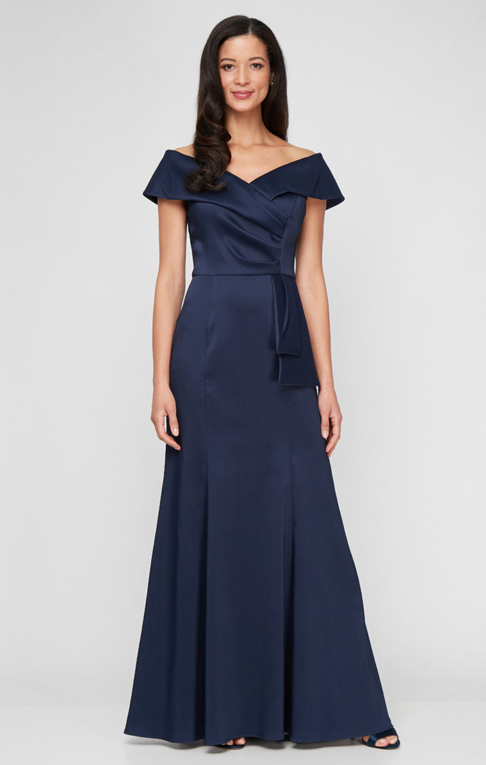 Formal Dresses Pleated Formal Long Evening Dress Navy