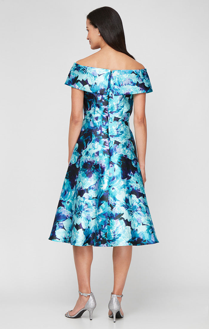Cocktail Dresses Short Printed Cocktail A Line Dress Aqua Multi