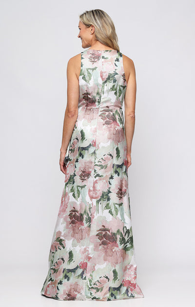 Blush Multi Sleeveless Floral Print Shimmer Dress with Ruffled Skirt Detail Petite Formal Dress Alex Evenings 8255316