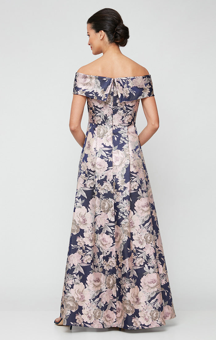 Formal Dresses A Line Floral Long Formal Dress Navy/Pink