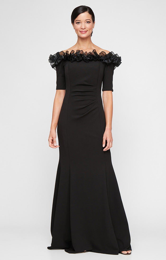 Formal Dresses Long Ruffle Formal A Line Evening Dress Black