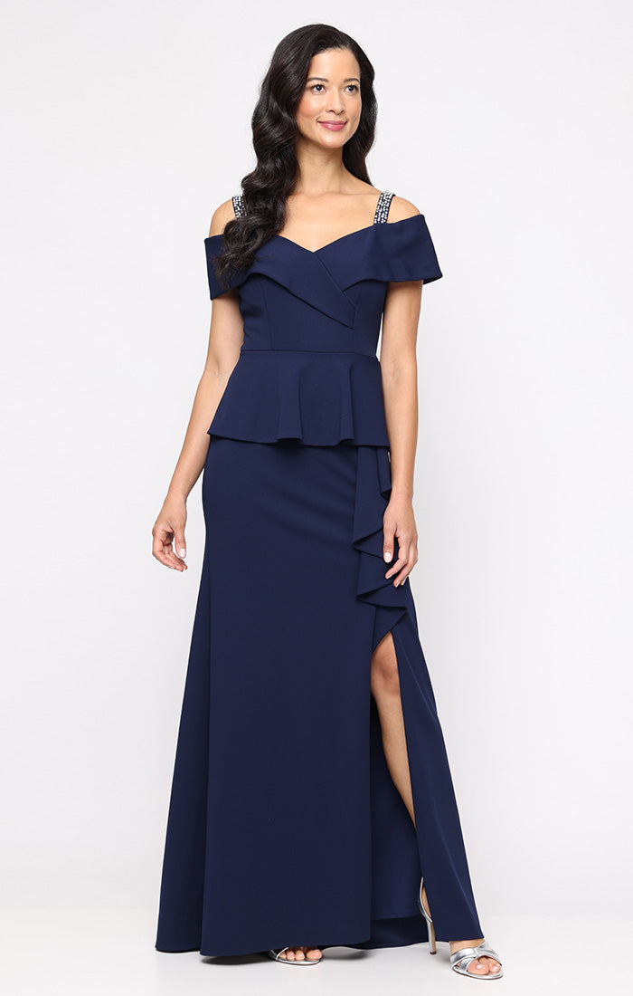 Formal Dresses Long Formal Evening Peplum Dress Navy