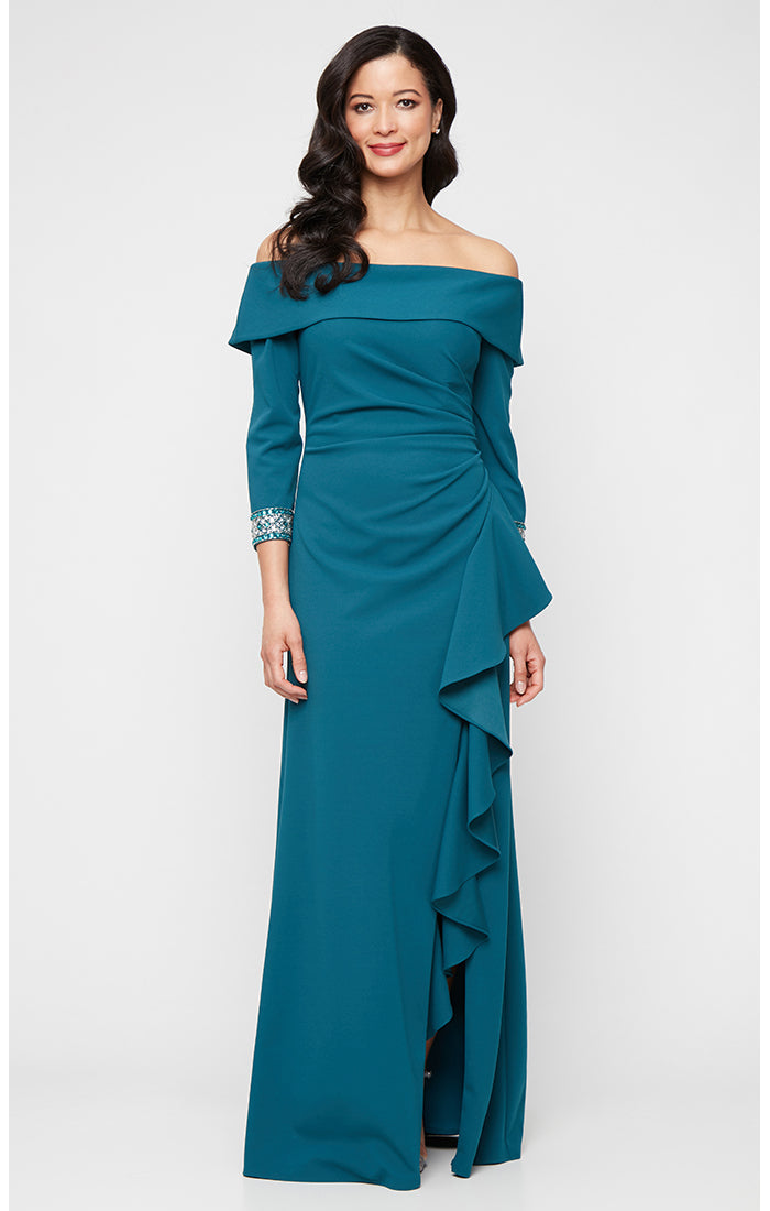Formal Dresses Beaded Long Ruffle Formal Evening Dress Mid Teal