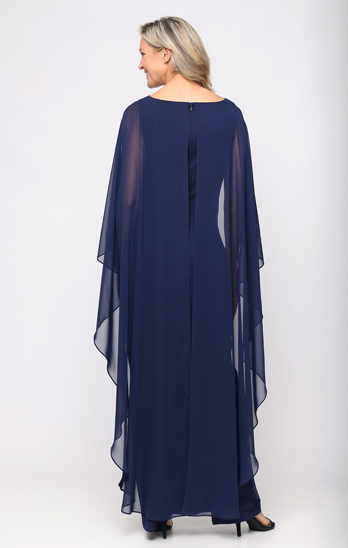 Mother of the Bride Dresses Long Formal Beaded Cape Mother of the Bride Dress Alex Evenings 8160591 Navy