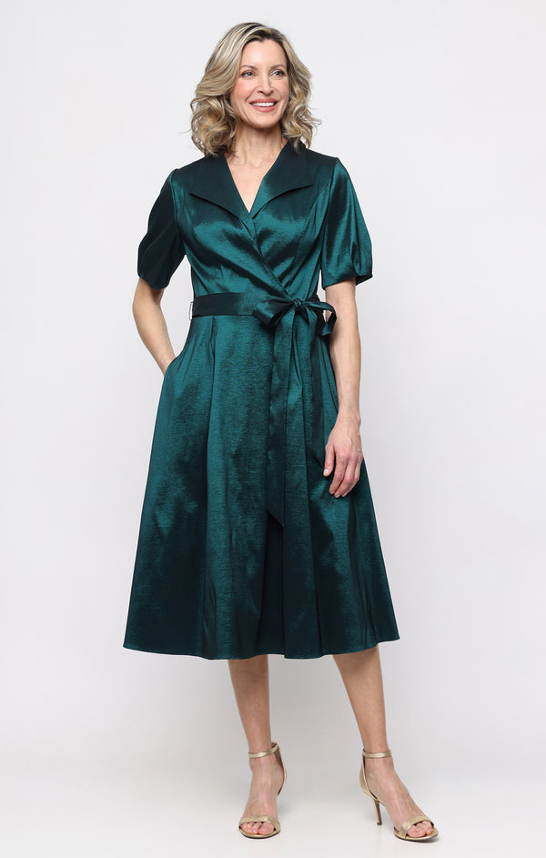 V-Neck Tea-Length Satin Cocktail A-Line Alex Evenings 8166752