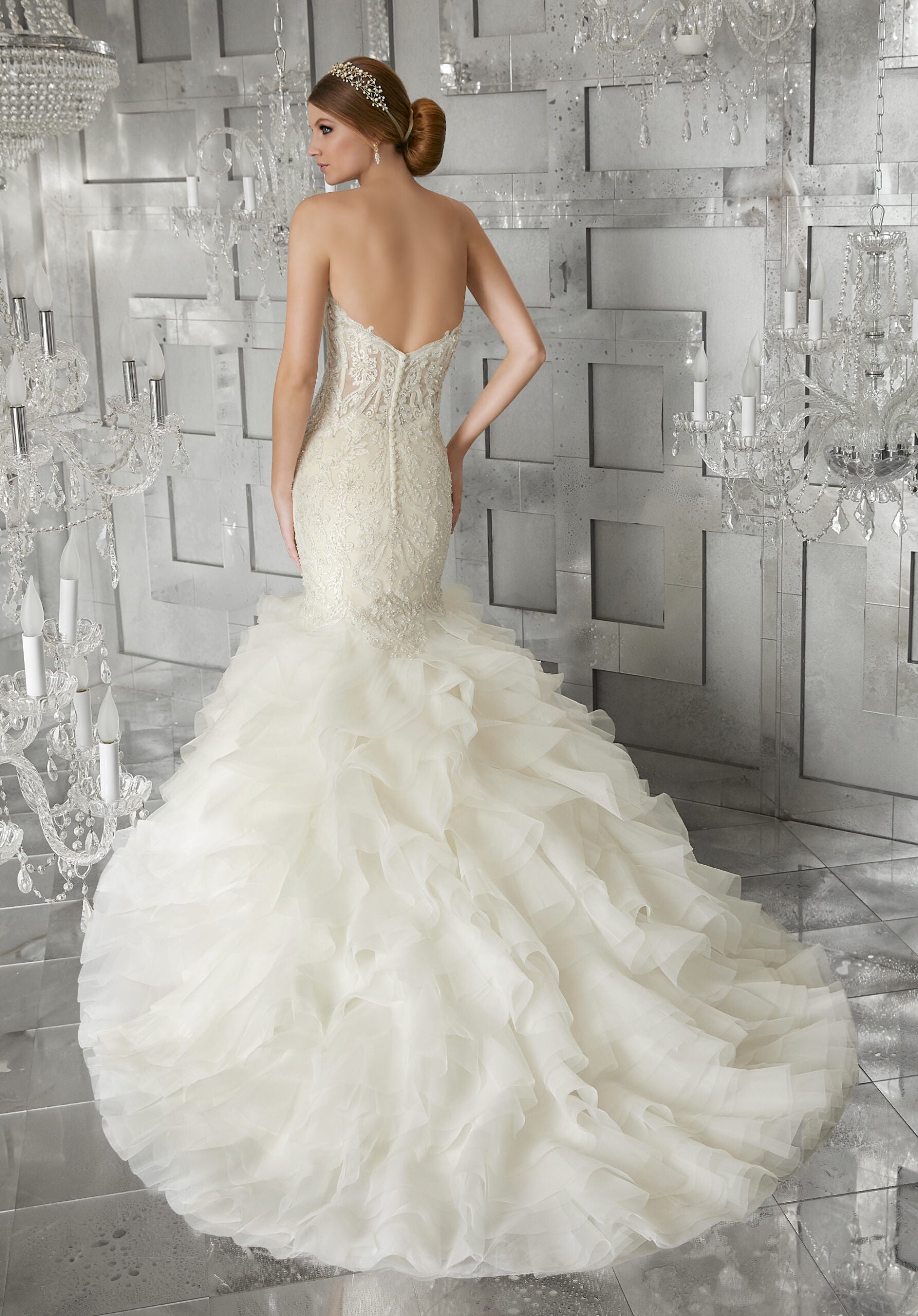 Wedding Dresses Long Bridal Beaded Mermaid Wedding Dress MGNY Madeline Gardner New York 8177 Ivory/Champagne