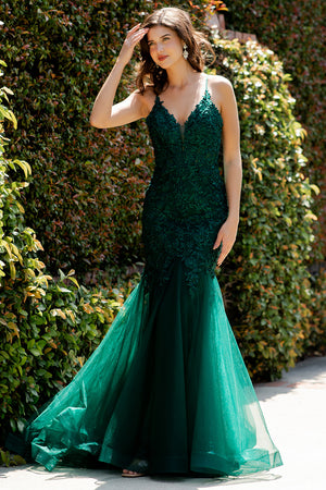 Cinderella Couture 8178J Fitted Lace Long Formal Mermaid Prom Dress