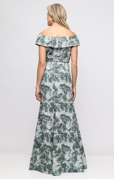 Sage Off-the-Shoulder Floor-Length Jacquard Ballgown with Floral Print Alex Evenings 8281277