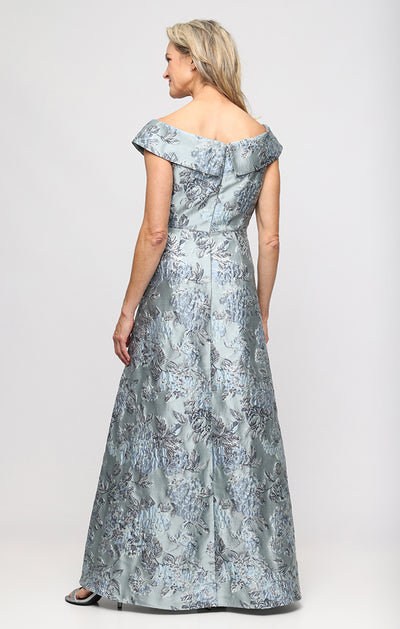 Ice Sage Off-the-Shoulder Floor-Length Jacquard Mother of the Bride Dress with Pockets Alex Evenings 8181313