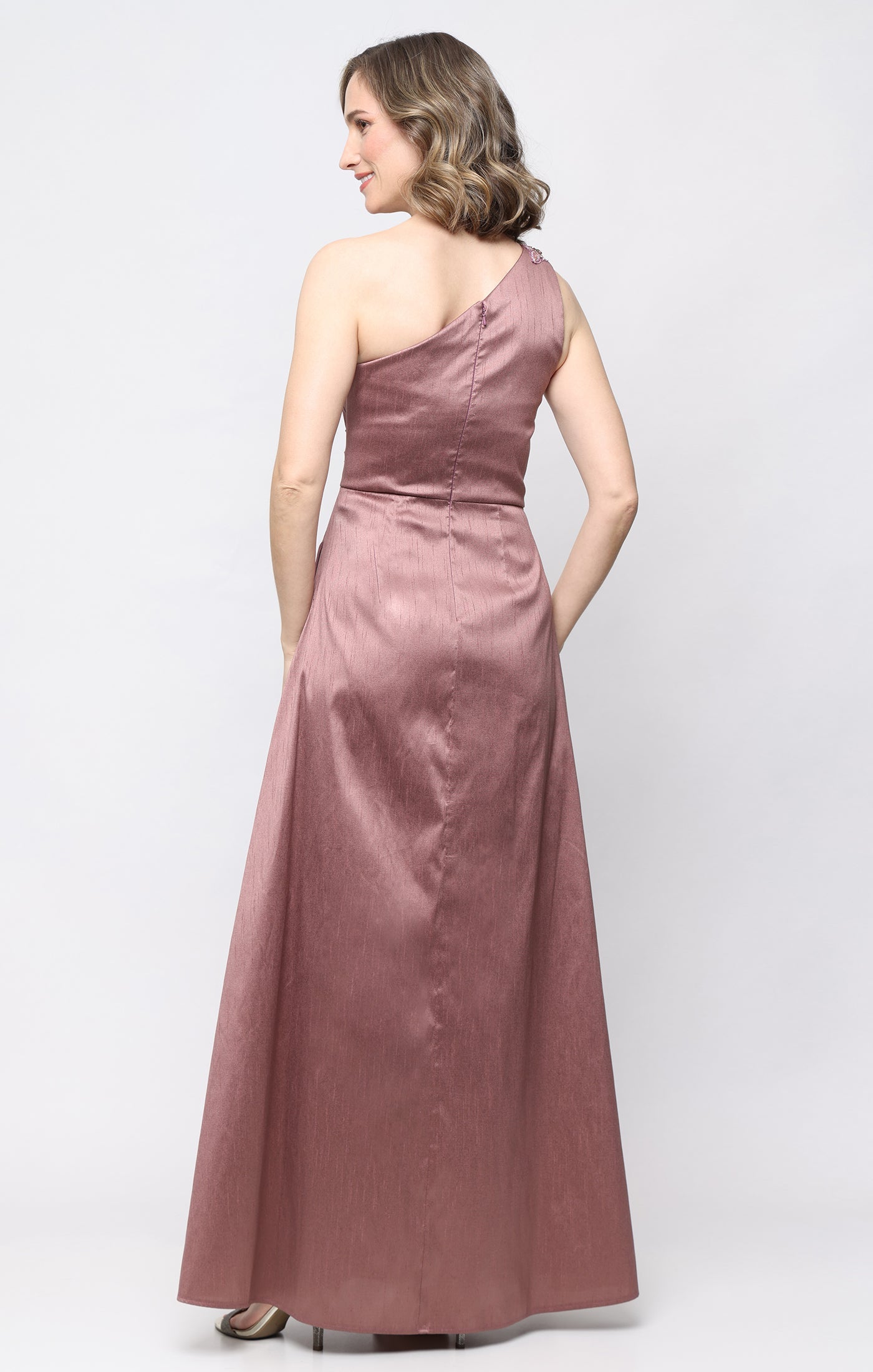 One-Shoulder Floor-Length Satin Formal Evening A-Line Gown Alex Evenings AE8184078