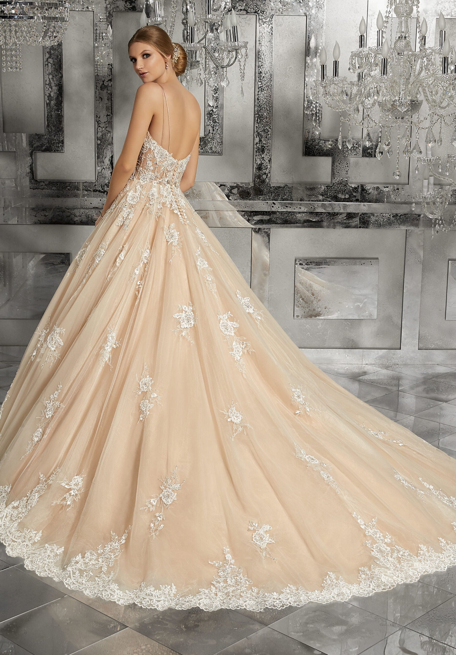 Wedding Dresses Long Bridal A Line Wedding Dress MGNY Madeline Gardner New York 8187 Ivory/Nude