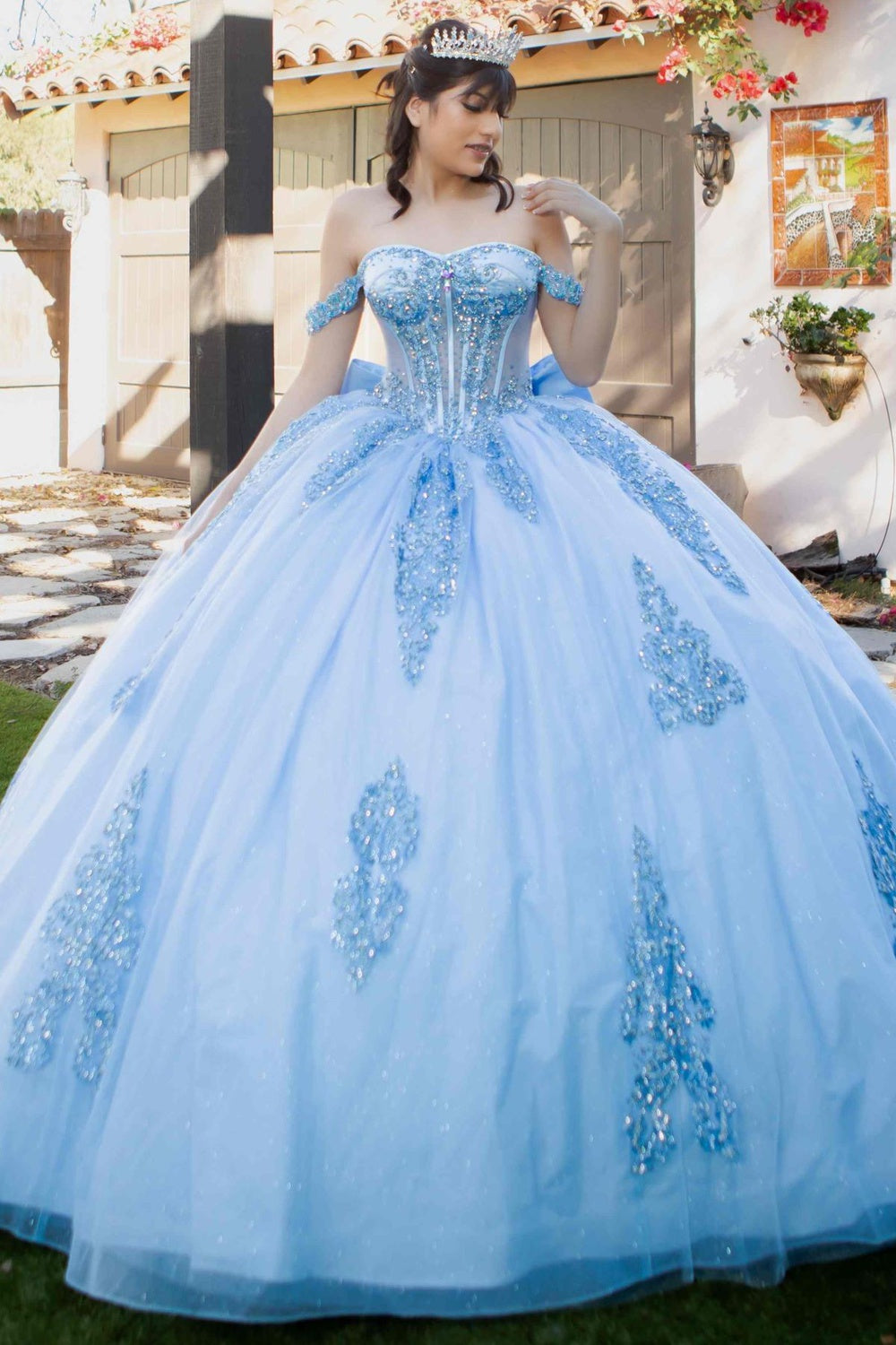 Blue Cinderella Couture 8190J Long Quinceanera Dress Lace Applique