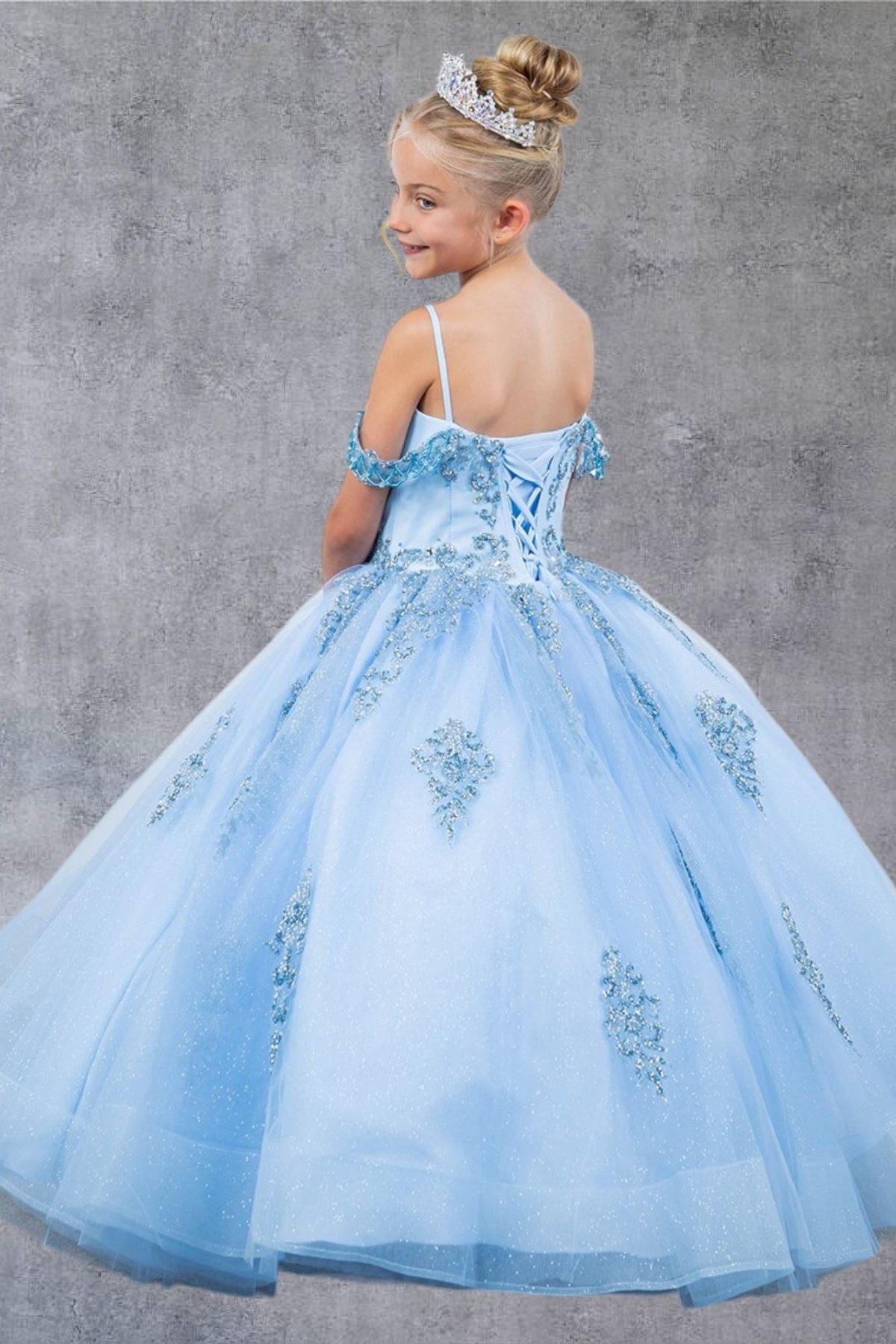 Flower Girl Dresses Glitter Applique A Line Flower Girl Dress Blue