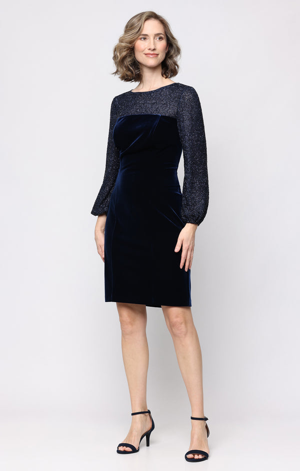Alex Evenings 81911019 Crew/High-Neck Knee-Length Velvet Evening Sheath/Column