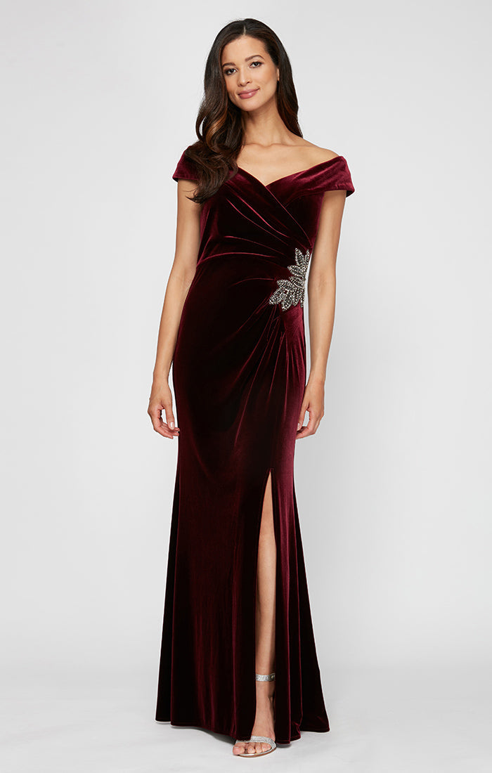 Formal Dresses Long Formal Slit Evening Velvet Dress Wine