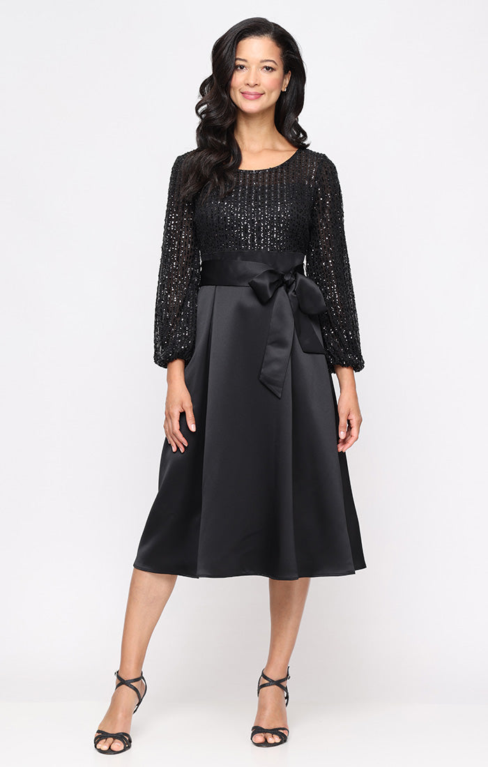 Plus Size Dresses Long Sleeve Plus Size Sequin Midi Cocktail Dress BLACK