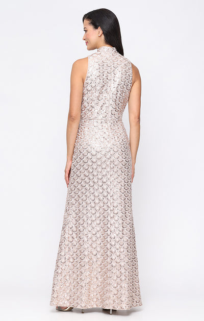 Taupe V-Neck Floor-Length Sequin Gown with Stand Collar Alex Evenings 82961022