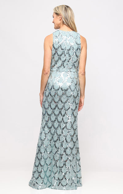Sea V-Neck Floor-Length Sequin Evening Gown with Scallop Pattern Alex Evenings 81961041