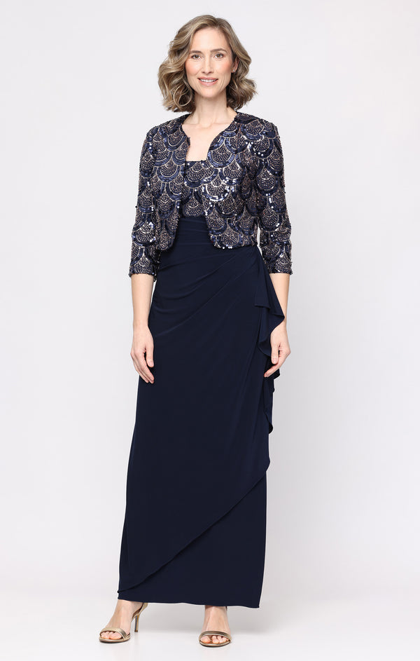 Navy Scoop Neck Long Sequin Formal Dress Jacket Alex Evenings 82961053