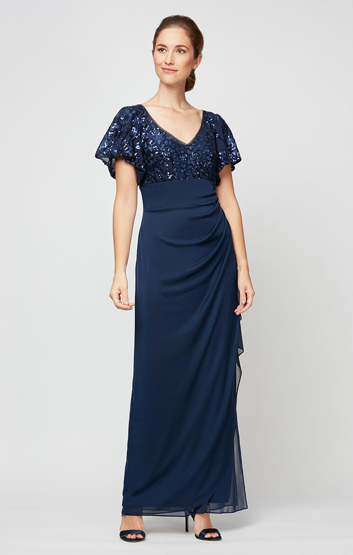 V-Neck Long Sequin Mother of the Bride Dress by Alex Evenings 8296771 in Navy