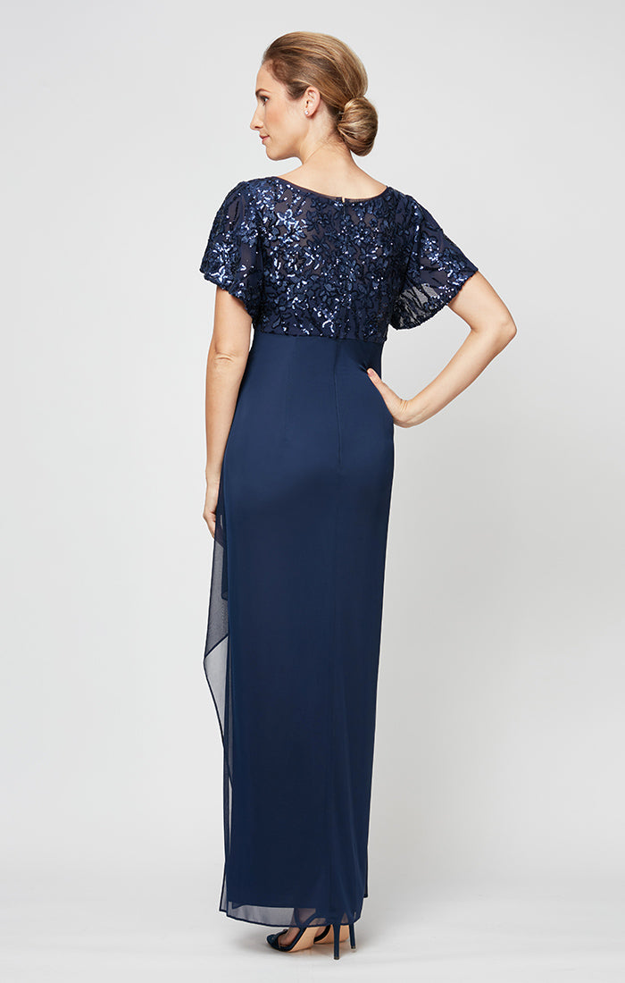 V-Neck Long Sequin Mother of the Bride Dress by Alex Evenings 8296771 in Navy