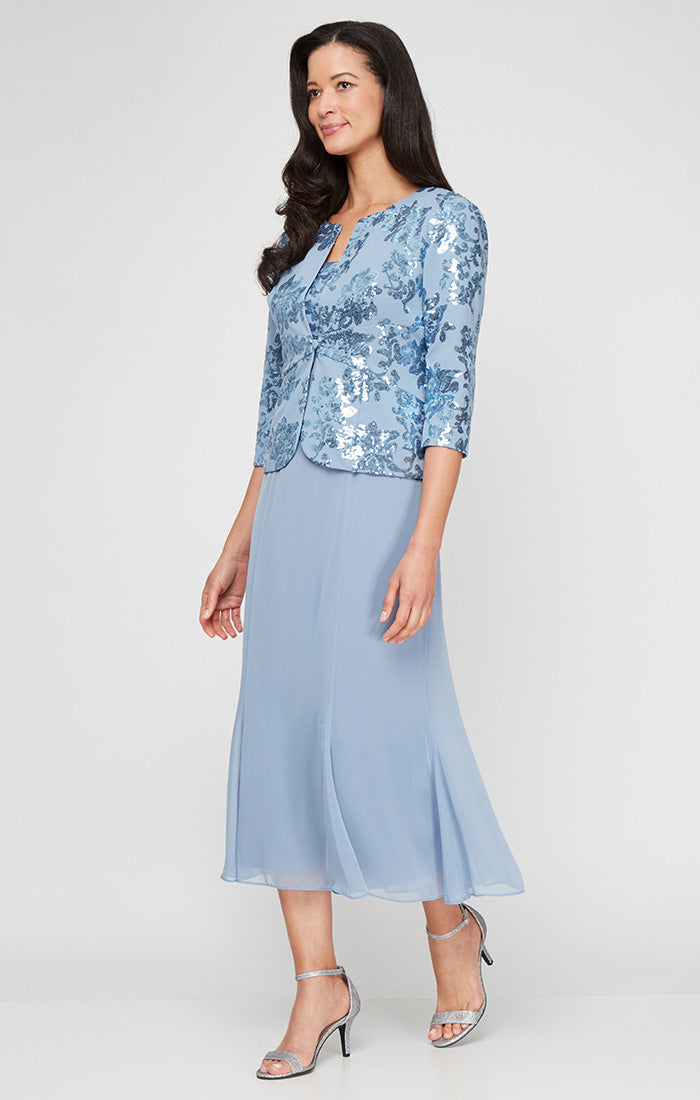 Alex Evenings 8196991 Formal Tea Length Mother of the Bride Sequin Dre