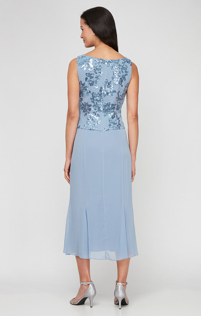 Mother of the Bride Dresses Petite Mother of the Bride Sequin Tea Length Cocktail Jacket Dress Dusty Blue