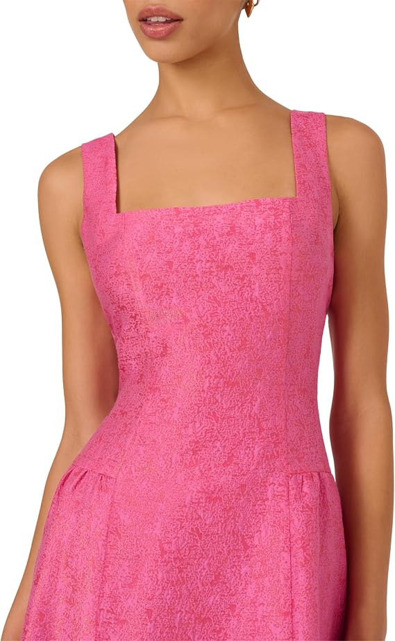 Square Midi Satin Occasion A-Line Dress Adrianna Papell AD3D106308
