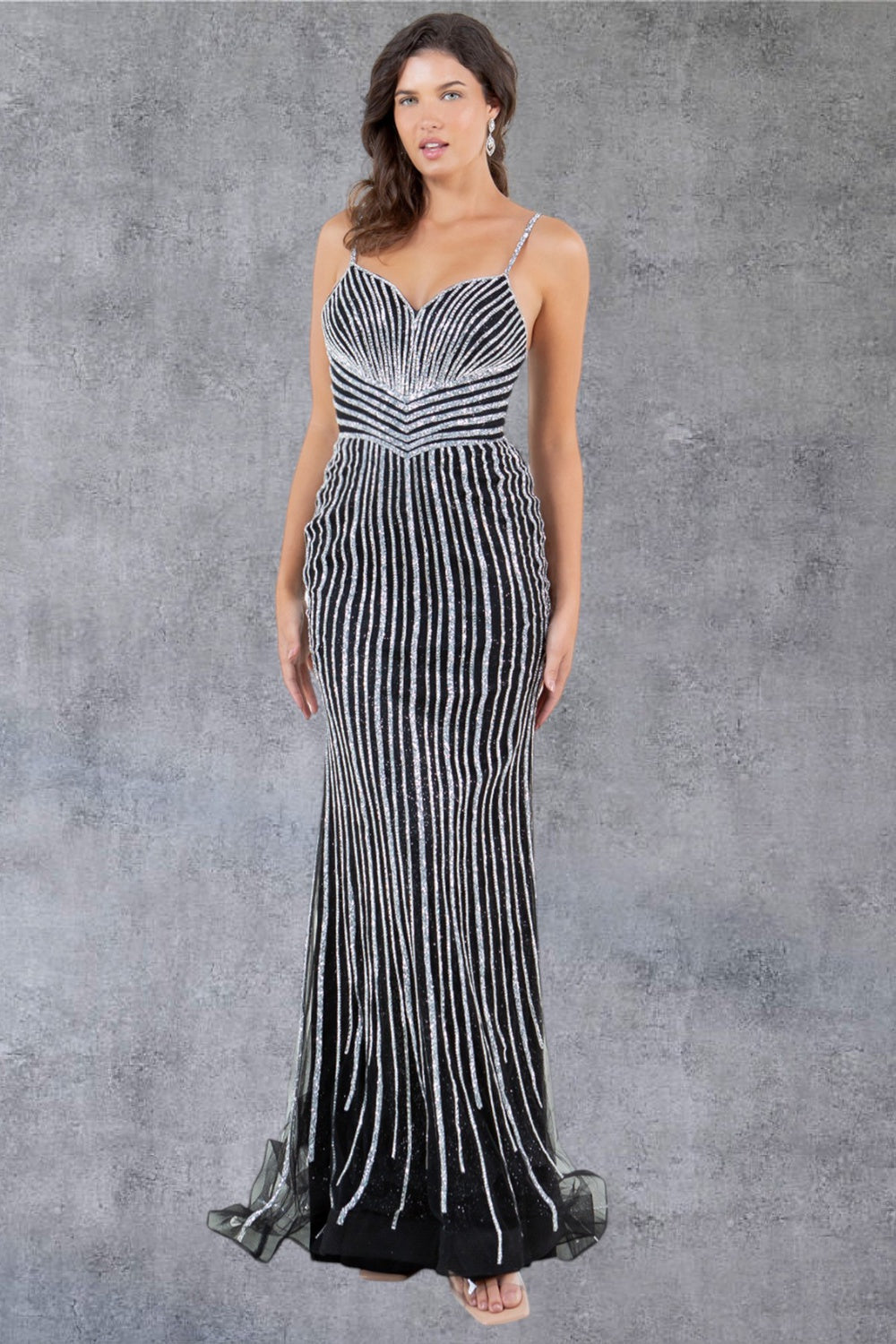 Black/Silver Cinderella Couture 8203J Long Formal Fitted Prom Dress