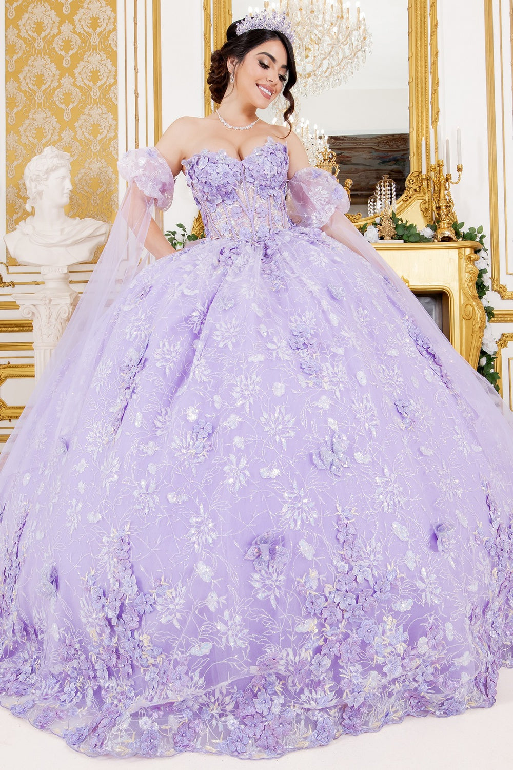 Quinceniera Dresses 3D Floral Applique Beaded Quinceanera Dress Cinderella Couture 8210J Lilac