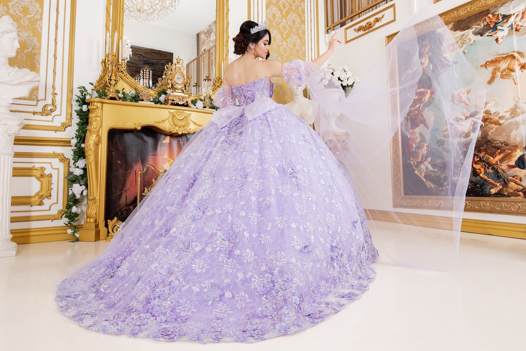 Quinceniera Dresses 3D Floral Applique Beaded Quinceanera Dress Cinderella Couture 8210J Lilac