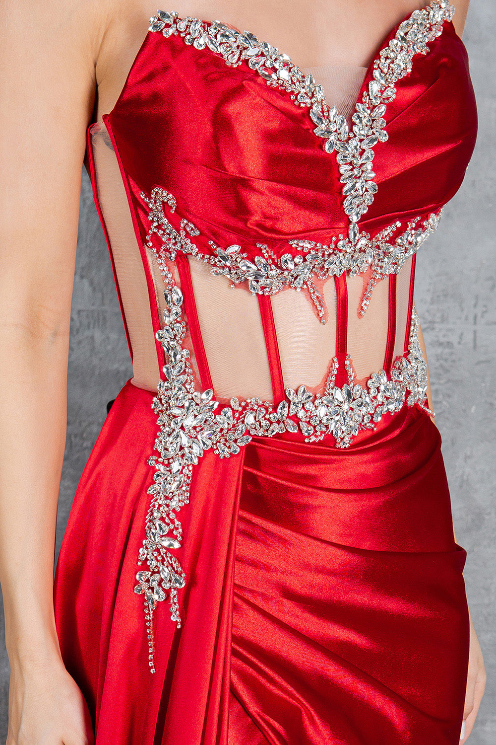 Prom Dresses Long Prom Formal Fitted Slit Evening Dress Red