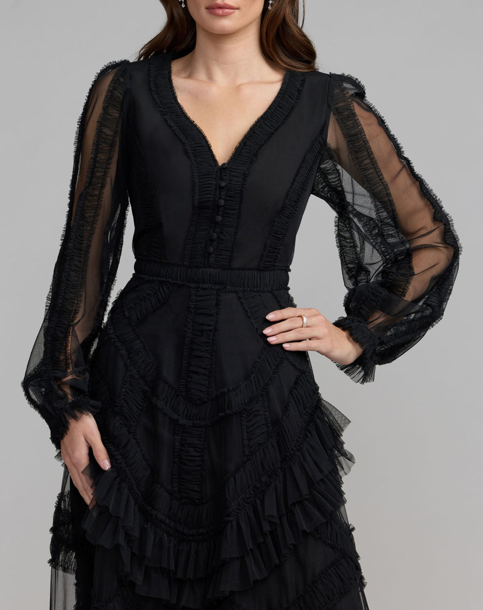 V-Neck Midi Tulle Occasion Fit & Flare Mac Duggal 998247P